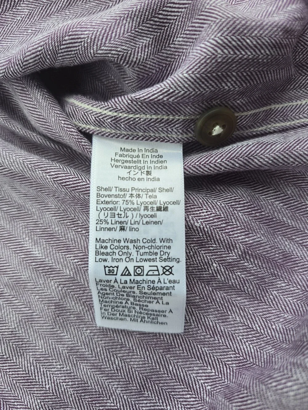 J. CREW Oarsman Purple Herringbone Lyocell Linen Long Sleeve Button Down Size L